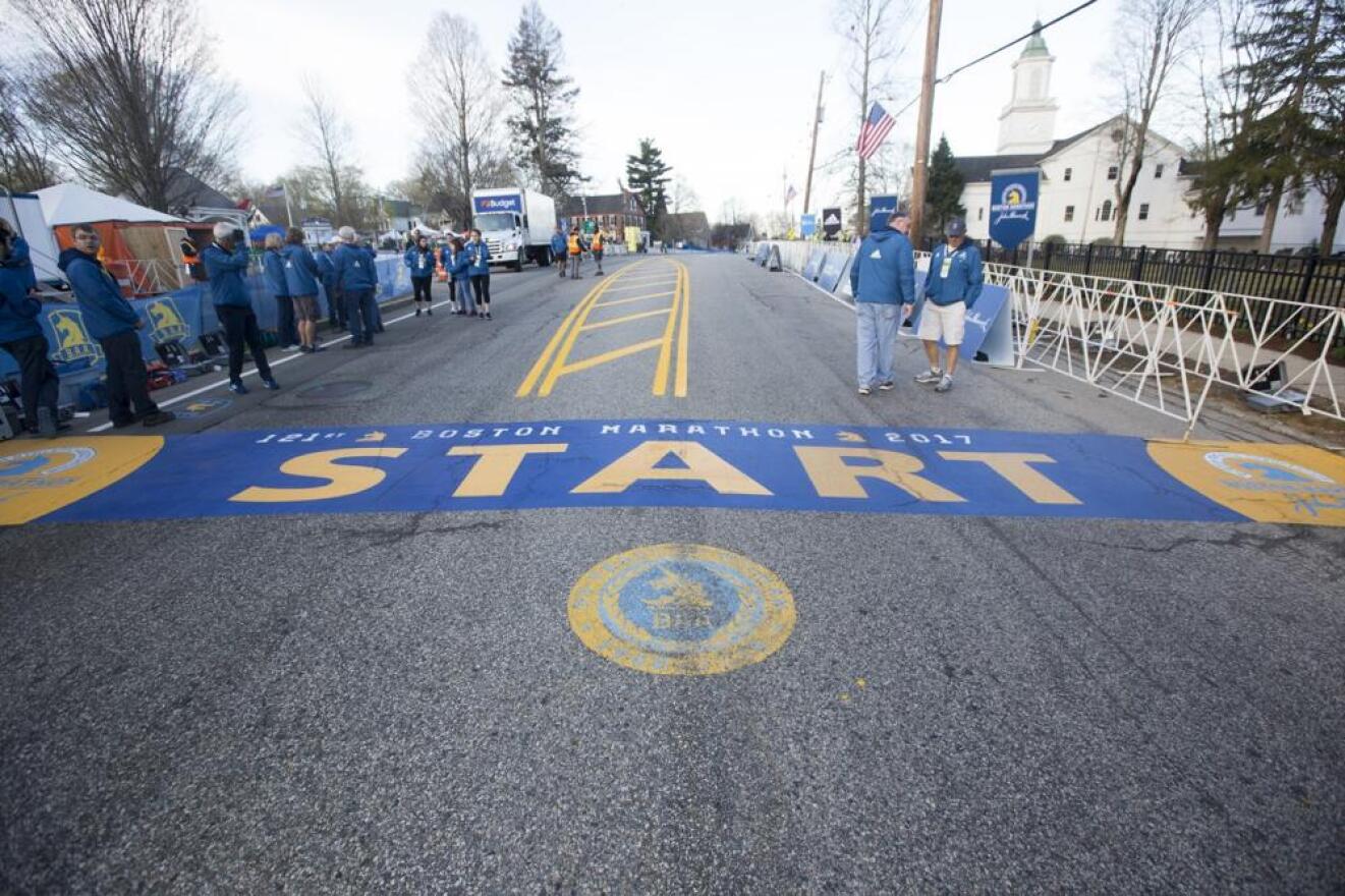 The start of the Boston Marathon in Hopkinton as seen in 2017. (Joe Difazio for WBUR)